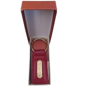 Coach Burgundy Leather Key Holder with Gold Ring